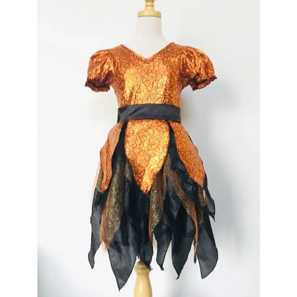 Kids Girls 8-10 Orange/Black Witch Halloween Costume
